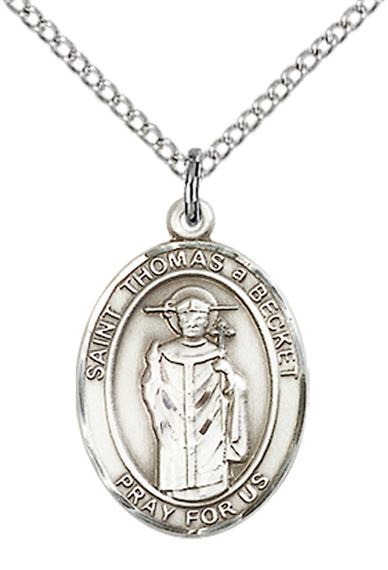 STERLING SILVER ST THOMAS A BECKET PENDANT WITH CHAIN - 3/4" x 1/2"