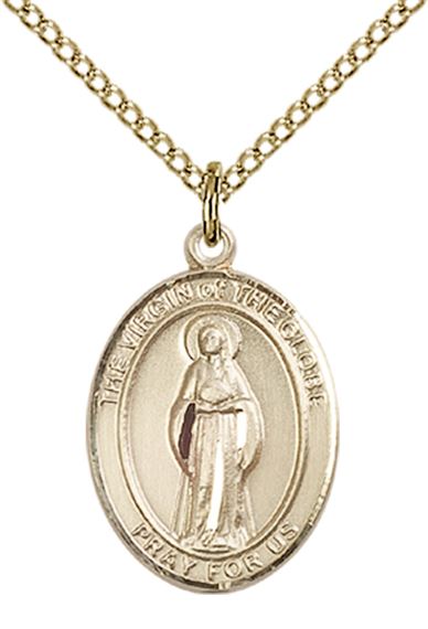 14KT GOLD FILLED VIRGIN OF THE GLOBE PENDANT WITH CHAIN - 3/4" x 1/2"