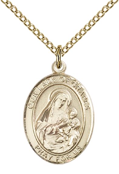 14KT GOLD FILLED OUR LADY OF GRAPES PENDANT WITH CHAIN - 3/4" x 1/2"