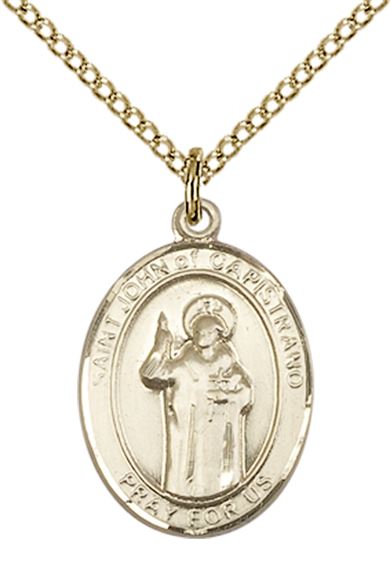14KT GOLD FILLED ST JOHN OF CAPISTRANO PENDANT WITH CHAIN - 3/4" x 1/2"