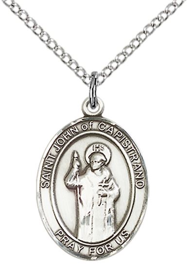 STERLING SILVER ST JOHN OF CAPISTRANO PENDANT WITH CHAIN - 3/4" x 1/2"