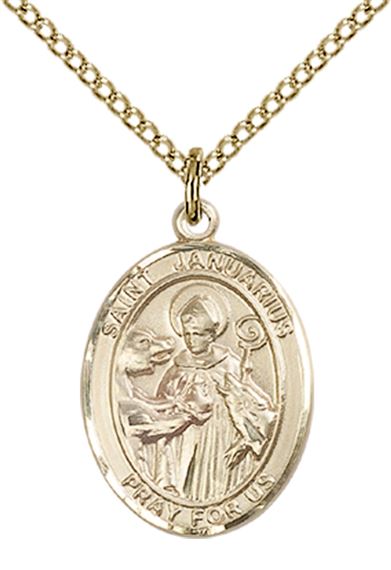 14KT GOLD FILLED ST JANUARIUS PENDANT WITH CHAIN - 3/4" x 1/2"