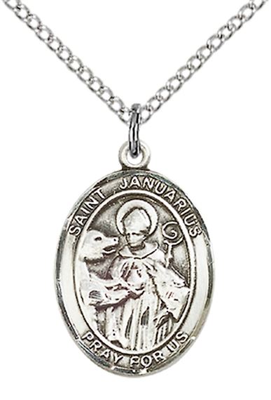 STERLING SILVER ST JANUARIUS PENDANT WITH CHAIN - 3/4" x 1/2"