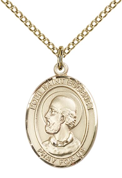 14KT GOLD FILLED POPE ST EUGENE I PENDANT WITH CHAIN - 3/4" x 1/2"