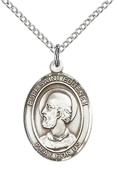 STERLING SILVER POPE ST EUGENE I PENDANT WITH CHAIN - 3/4" x 1/2"