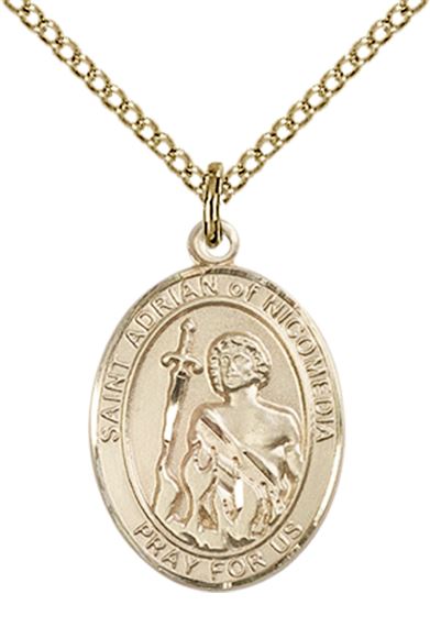 14KT GOLD FILLED ST ADRIAN OF NICOMEDIA PENDANT WITH CHAIN - 3/4" x 1/2"