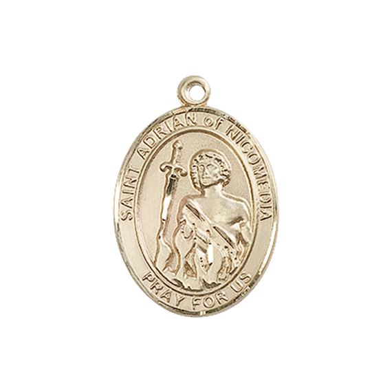 14KT GOLD ST ADRIAN OF NICOMEDIA MEDAL - 3/4" x 1/2"