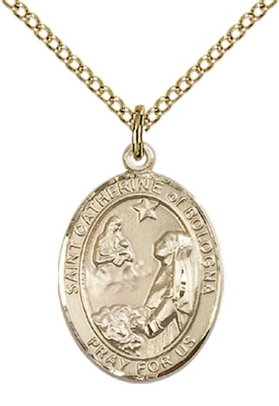 14KT GOLD FILLED ST CATHERINE OF BOLOGNA PENDANT WITH CHAIN - 3/4" x 1/2"