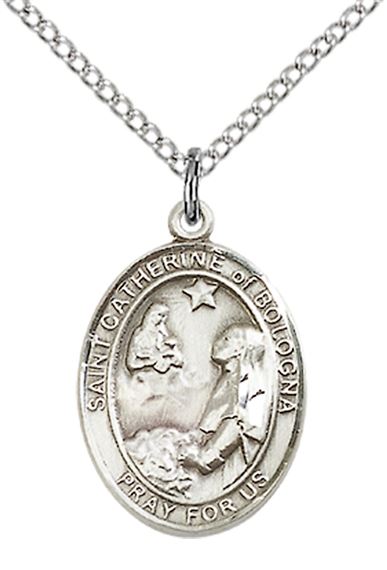 STERLING SILVER ST CATHERINE OF BOLOGNA PENDANT WITH CHAIN - 3/4" x 1/2"