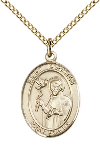 14KT GOLD FILLED ST DUNSTAN PENDANT WITH CHAIN - 3/4" x 1/2"