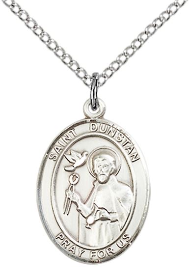 STERLING SILVER ST DUNSTAN PENDANT WITH CHAIN - 3/4" x 1/2"