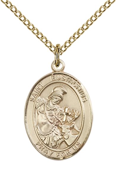14KT GOLD FILLED ST EUSTACHIUS PENDANT WITH CHAIN - 3/4" x 1/2"