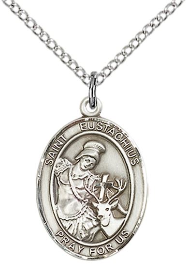 STERLING SILVER ST EUSTACHIUS PENDANT WITH CHAIN - 3/4" x 1/2"