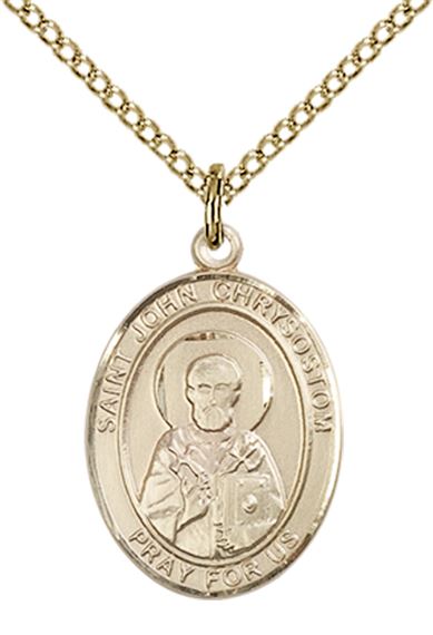 14KT GOLD FILLED ST JOHN CHRYSOSTOM PENDANT WITH CHAIN - 3/4" x 1/2"
