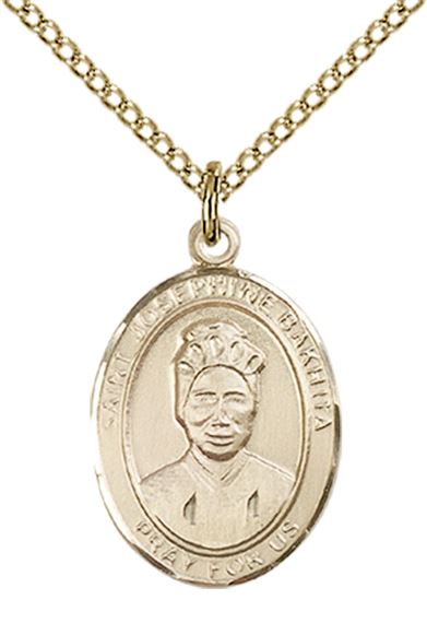 14KT GOLD FILLED ST JOSEPHINE BAKHITA PENDANT WITH CHAIN - 3/4" x 1/2"