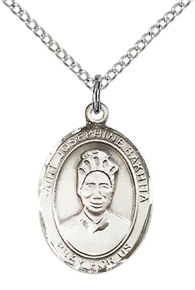 STERLING SILVER ST JOSEPHINE BAKHITA PENDANT WITH CHAIN - 3/4" x 1/2"