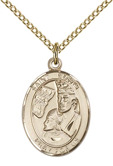 14KT GOLD FILLED ST EDWIN PENDANT WITH CHAIN - 3/4" x 1/2"