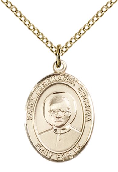 14KT GOLD FILLED ST JOSEMARIA ESCRIVA PENDANT WITH CHAIN - 3/4" x 1/2"