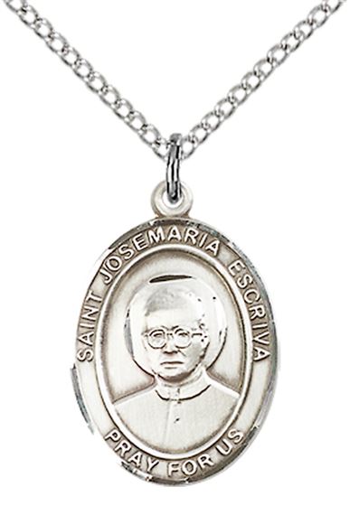 STERLING SILVER ST JOSEMARIA ESCRIVA PENDANT WITH CHAIN - 3/4" x 1/2"