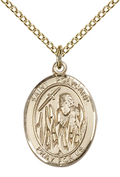 14KT GOLD FILLED ST POLYCARP OF SMYRNA PENDANT WITH CHAIN - 3/4" x 1/2"