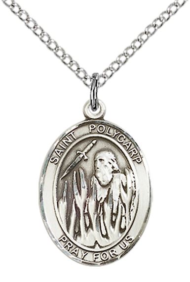 STERLING SILVER ST POLYCARP OF SMYRNA PENDANT WITH CHAIN - 3/4" x 1/2"