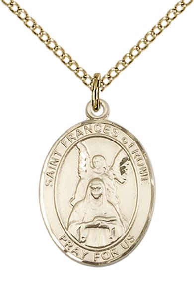 14KT GOLD FILLED ST FRANCES OF ROME PENDANT WITH CHAIN - 3/4" x 1/2"