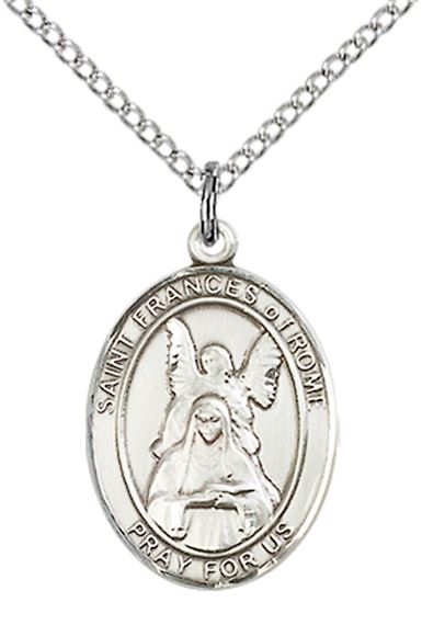 STERLING SILVER ST FRANCES OF ROME PENDANT WITH CHAIN - 3/4" x 1/2"