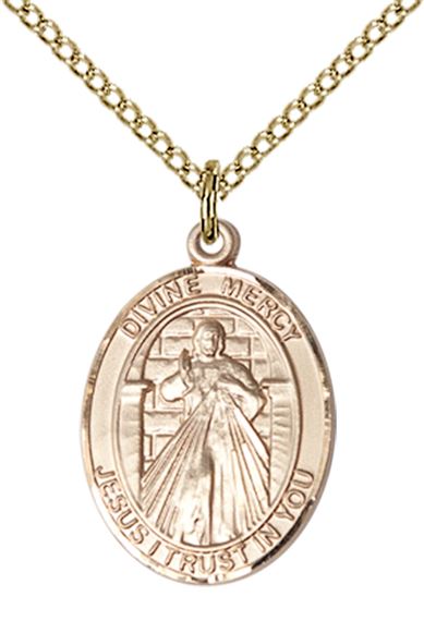 14KT GOLD FILLED DIVINE MERCY PENDANT WITH CHAIN - 3/4" x 1/2"