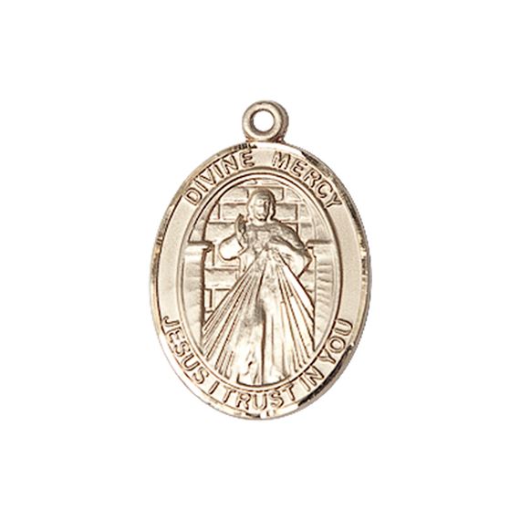 14KT GOLD DIVINE MERCY MEDAL - 3/4" x 1/2"