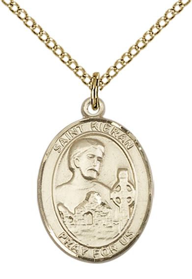 14KT GOLD FILLED ST KIERAN PENDANT WITH CHAIN - 3/4" x 1/2"