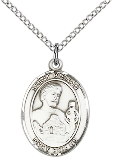 STERLING SILVER ST KIERAN PENDANT WITH CHAIN - 3/4" x 1/2"