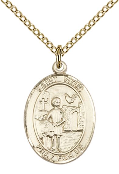14KT GOLD FILLED ST VITUS PENDANT WITH CHAIN - 3/4" x 1/2"