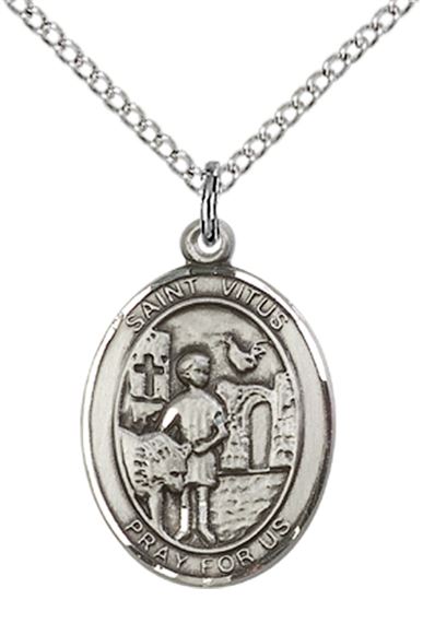 STERLING SILVER ST VITUS PENDANT WITH CHAIN - 3/4" x 1/2"