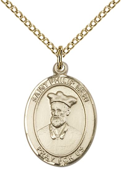 14KT GOLD FILLED ST PHILIP NERI PENDANT WITH CHAIN - 3/4" x 1/2"