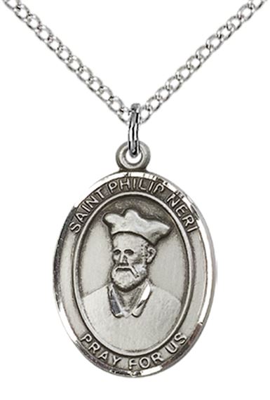 STERLING SILVER ST PHILIP NERI PENDANT WITH CHAIN - 3/4" x 1/2"
