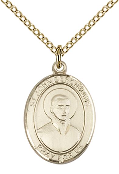 14KT GOLD FILLED ST JOHN BERCHMANS PENDANT WITH CHAIN - 3/4" x 1/2"