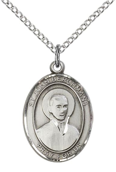 STERLING SILVER ST JOHN BERCHMANS PENDANT WITH CHAIN - 3/4" x 1/2"