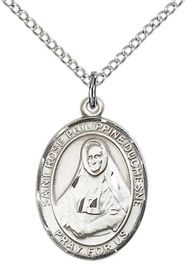 STERLING SILVER ST ROSE PHILIPPINE PENDANT WITH CHAIN - 3/4" x 1/2"
