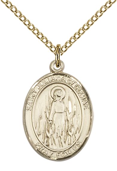 14KT GOLD FILLED ST JULIANA PENDANT WITH CHAIN - 3/4" x 1/2"