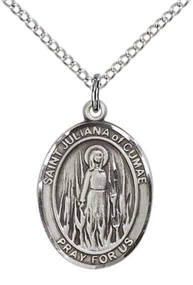 STERLING SILVER ST JULIANA PENDANT WITH CHAIN - 3/4" x 1/2"