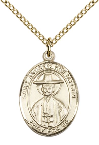 14KT GOLD FILLED ST ANDREW KIM TAEGON PENDANT WITH CHAIN - 3/4" x 1/2"