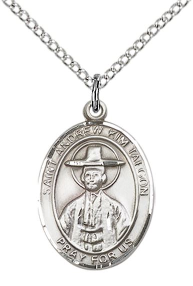 STERLING SILVER ST ANDREW KIM TAEGON PENDANT WITH CHAIN - 3/4" x 1/2"