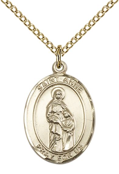 14KT GOLD FILLED ST ANNE PENDANT WITH CHAIN - 3/4" x 1/2"