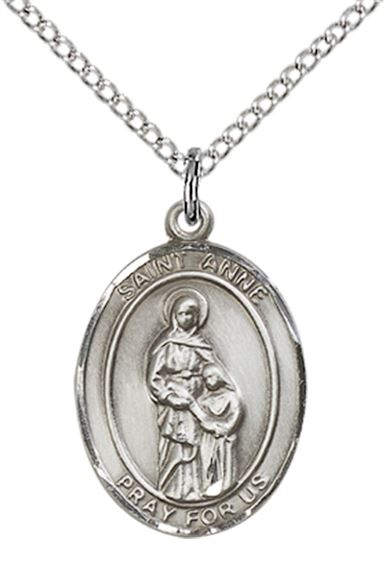STERLING SILVER ST ANNE PENDANT WITH CHAIN - 3/4" x 1/2"