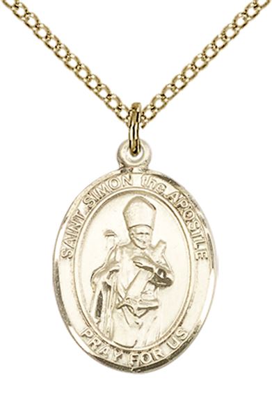 14KT GOLD FILLED ST SIMON PENDANT WITH CHAIN - 3/4" x 1/2"