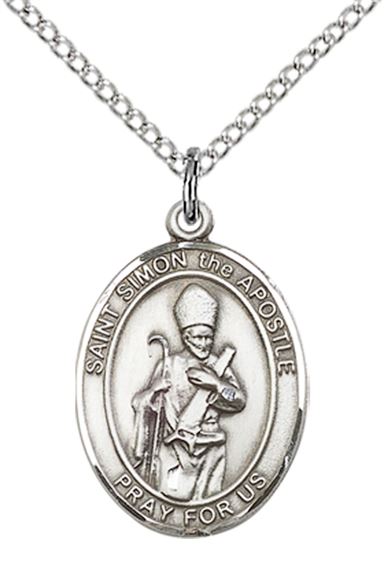 STERLING SILVER ST SIMON PENDANT WITH CHAIN - 3/4" x 1/2"