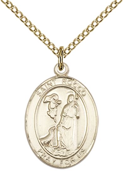 14KT GOLD FILLED ST ROCCO PENDANT WITH CHAIN - 3/4" x 1/2"