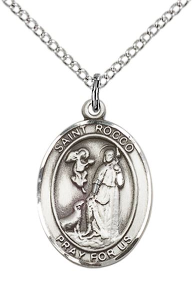 STERLING SILVER ST ROCCO PENDANT WITH CHAIN - 3/4" x 1/2"