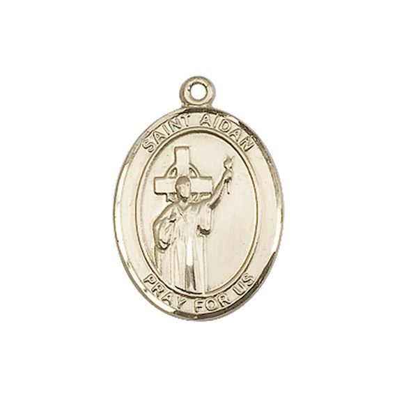 14KT GOLD ST AIDAN OF LINDESFARNE MEDAL - 3/4" x 1/2"