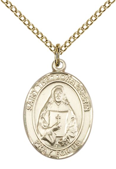 14KT GOLD FILLED ST THEODORA PENDANT WITH CHAIN - 3/4" x 1/2"